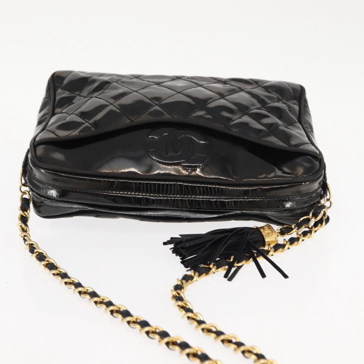 CHANEL Chain Matelasse Shoulder Bag Patent leather Black Gold CC Auth bs29829