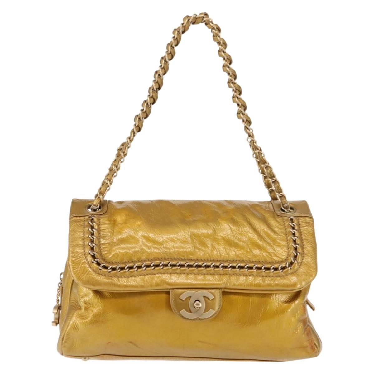 CHANEL Chain Shoulder Bag Enamel Gold CC Auth bs29830