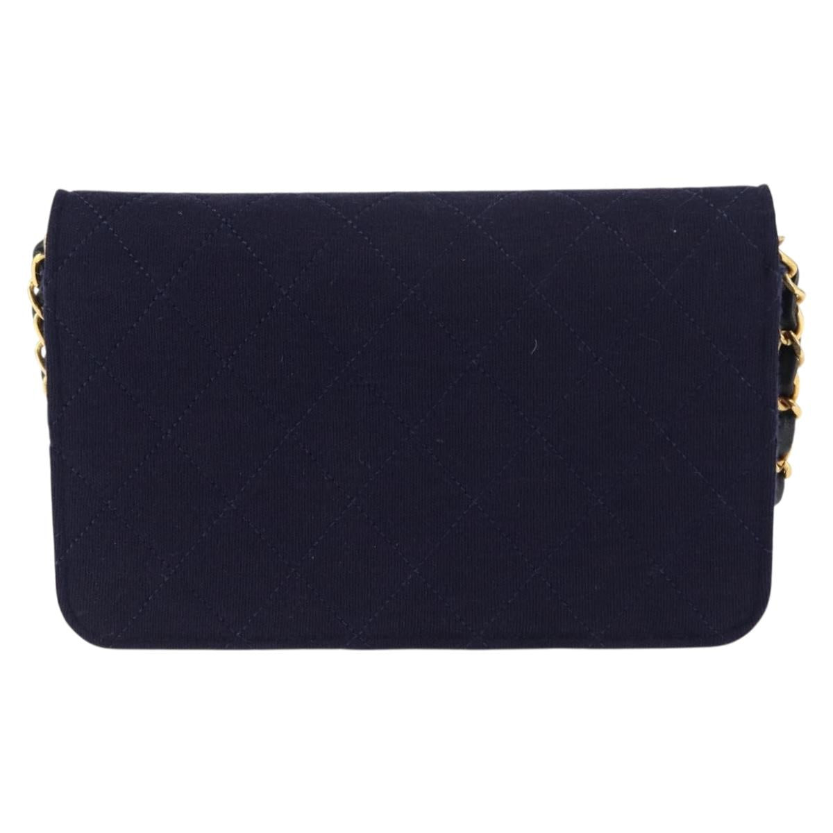 CHANEL Matelasse Chain Shoulder Bag cotton Navy Gold CC Auth bs29831