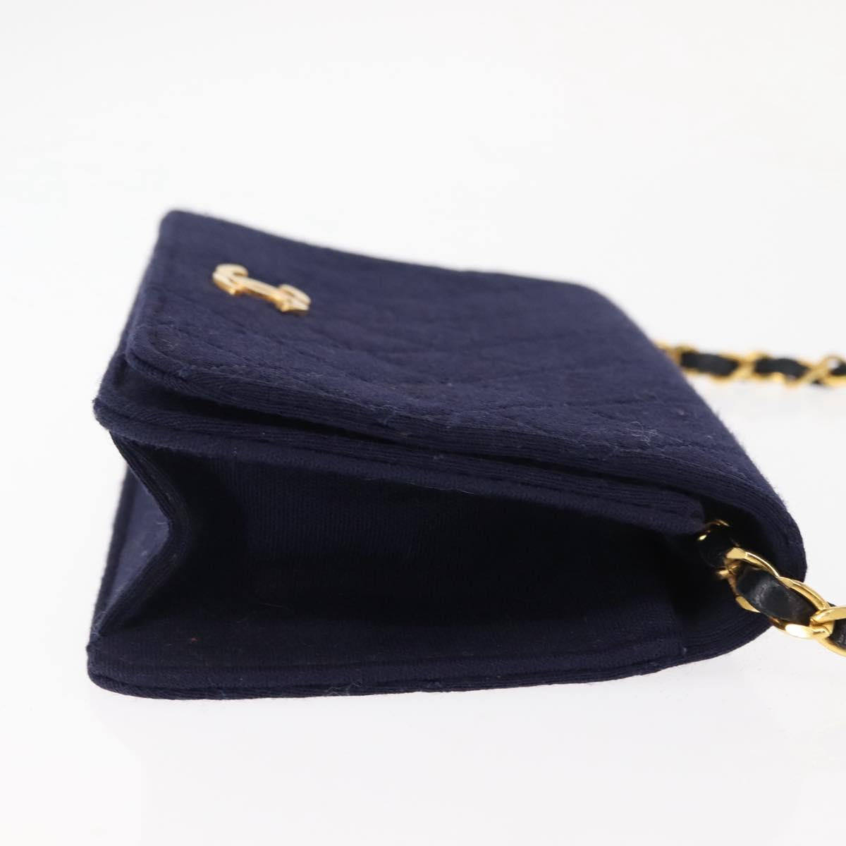 CHANEL Matelasse Chain Shoulder Bag cotton Navy Gold CC Auth bs29831