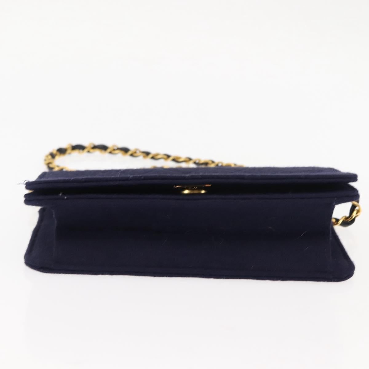 CHANEL Matelasse Chain Shoulder Bag cotton Navy Gold CC Auth bs29831