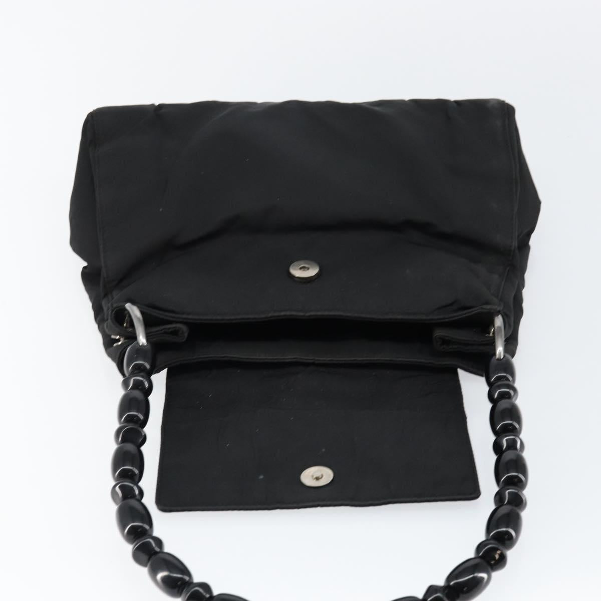 Christian Dior Maris Pearl Shoulder Bag Nylon Black Silver Auth bs29832