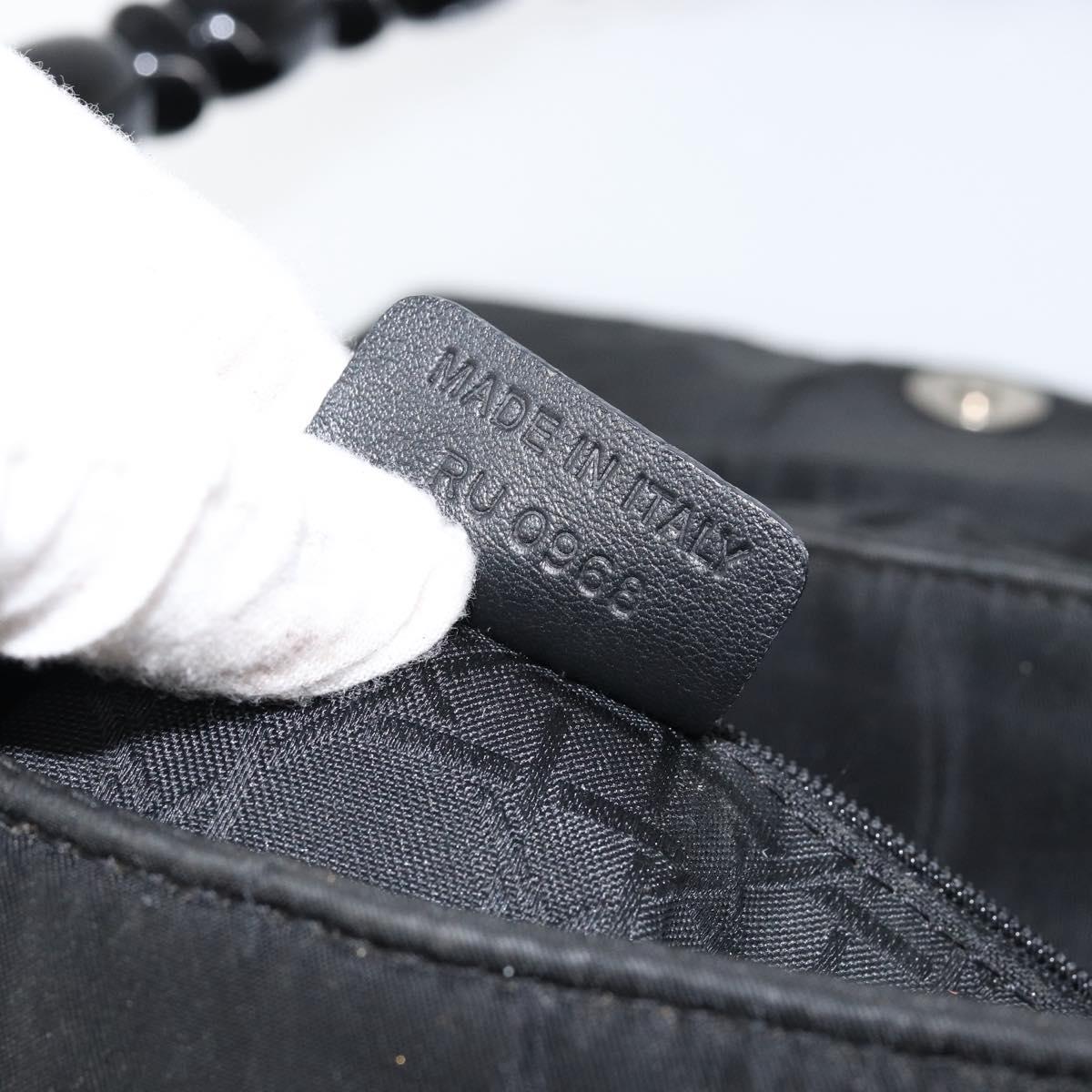 Christian Dior Maris Pearl Shoulder Bag Nylon Black Silver Auth bs29832