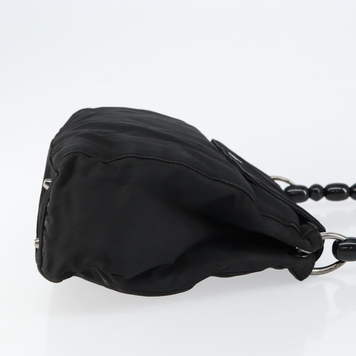 Christian Dior Maris Pearl Shoulder Bag Nylon Black Silver Auth bs29832