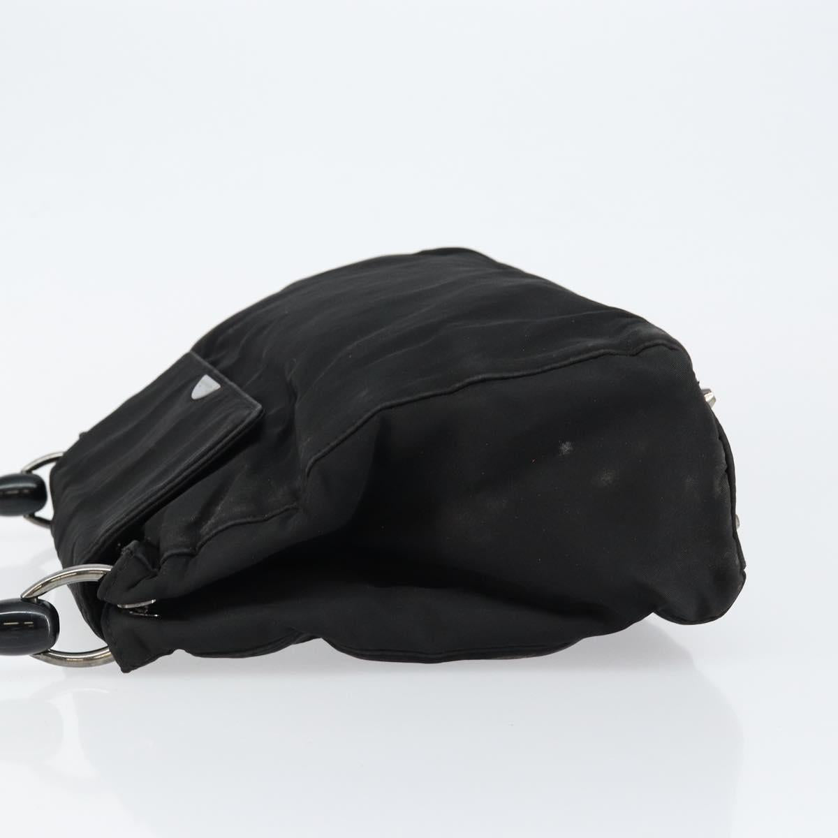 Christian Dior Maris Pearl Shoulder Bag Nylon Black Silver Auth bs29832