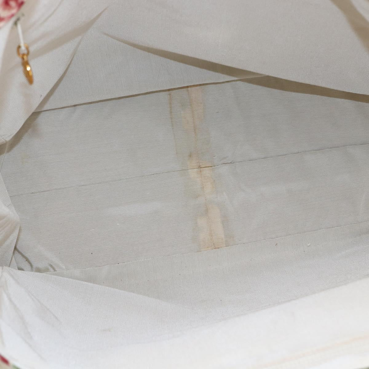 CHANEL Flower Pattern Tote Bag Canvas Cream Red gold CC Auth bs29833