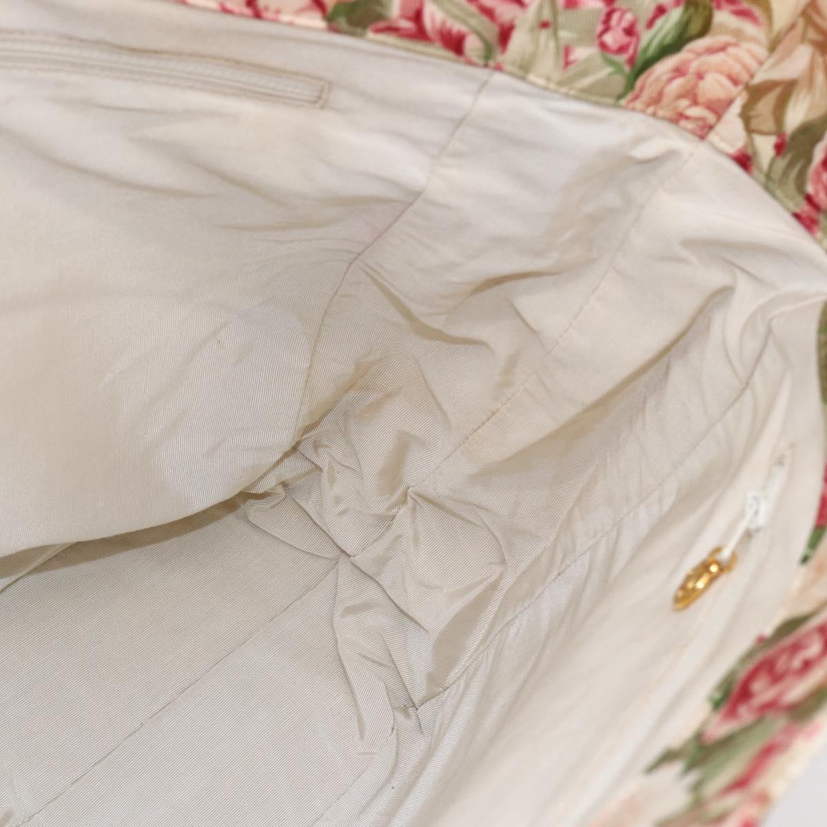 CHANEL Flower Pattern Tote Bag Canvas Cream Red gold CC Auth bs29833