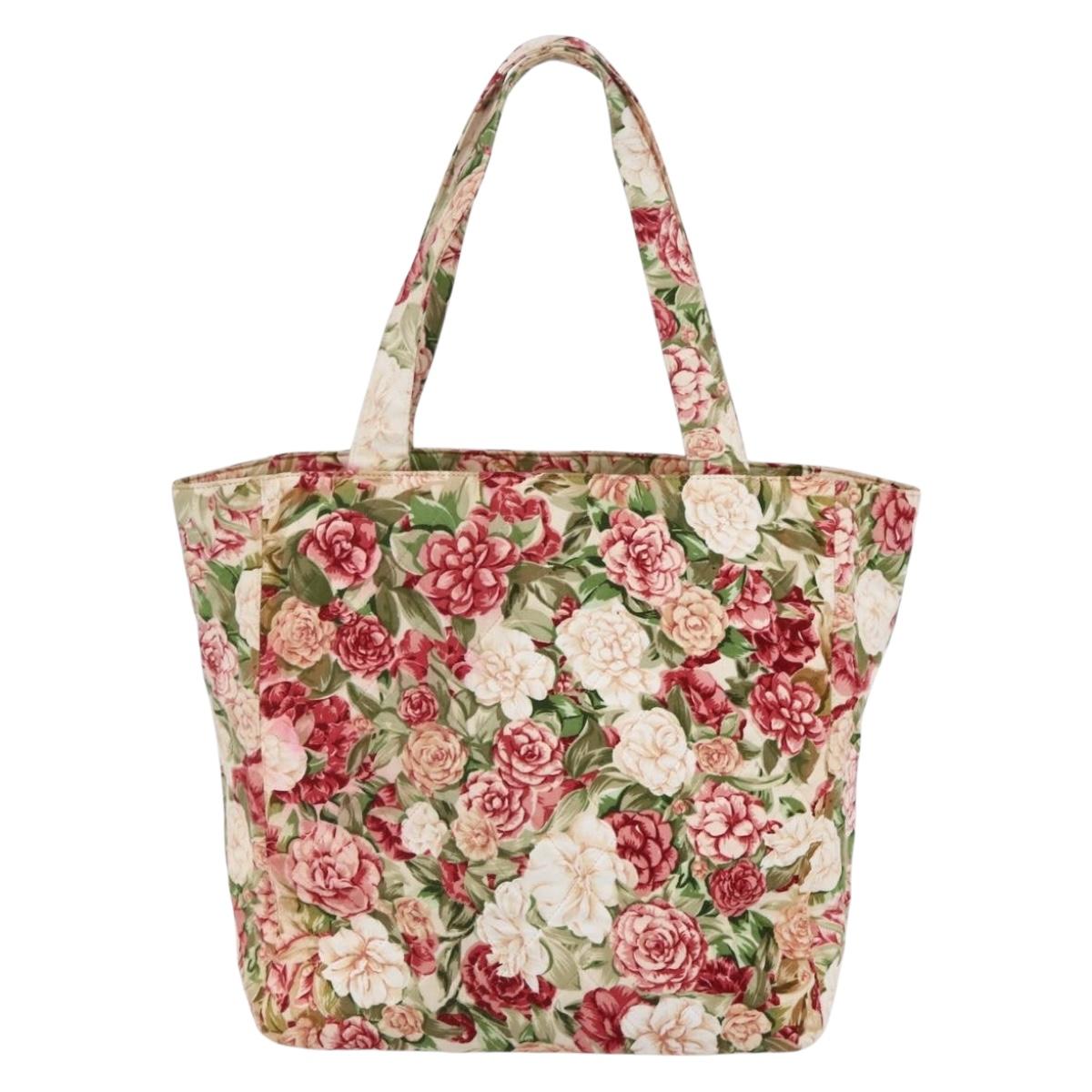 CHANEL Flower Pattern Tote Bag Canvas Cream Red gold CC Auth bs29833