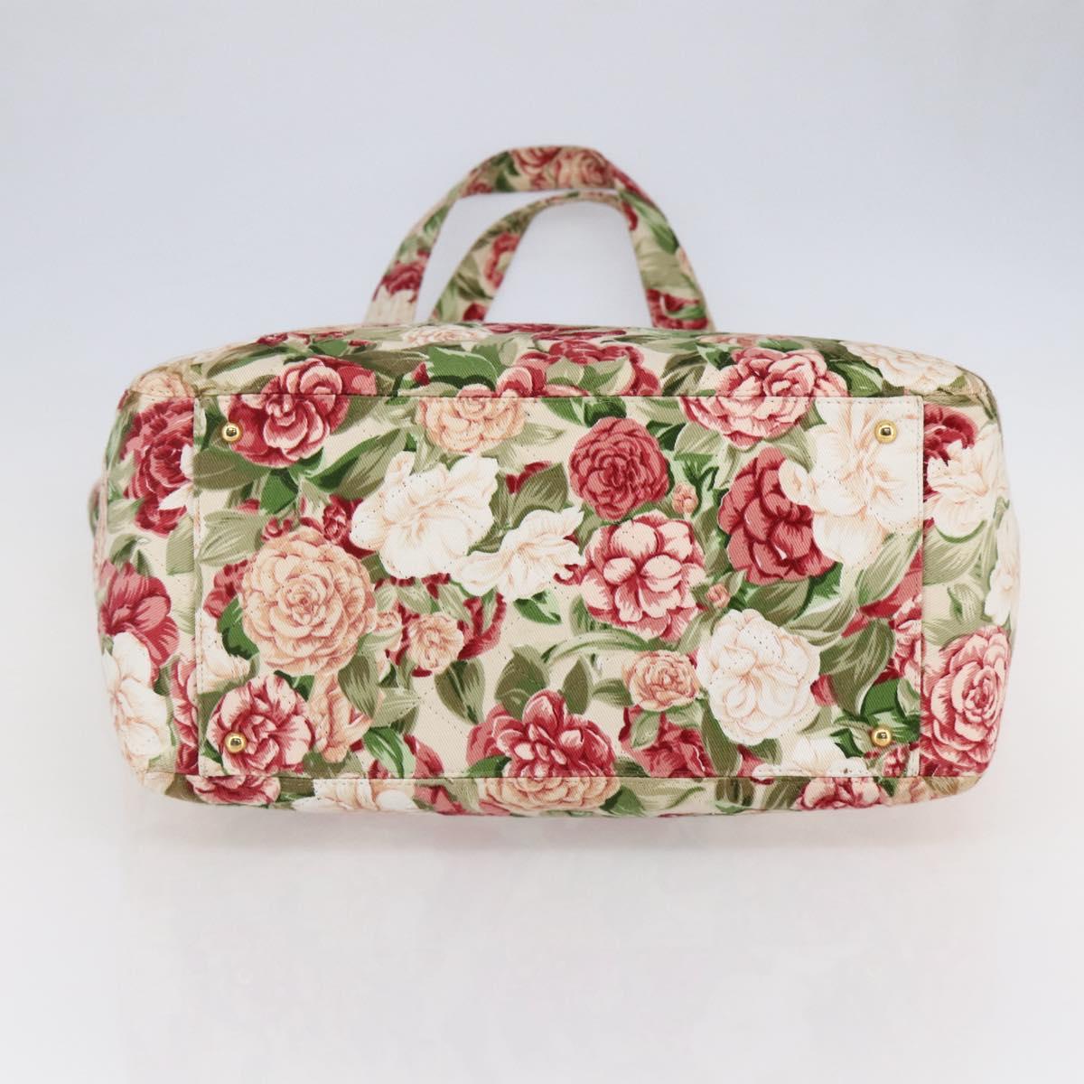 CHANEL Flower Pattern Tote Bag Canvas Cream Red gold CC Auth bs29833