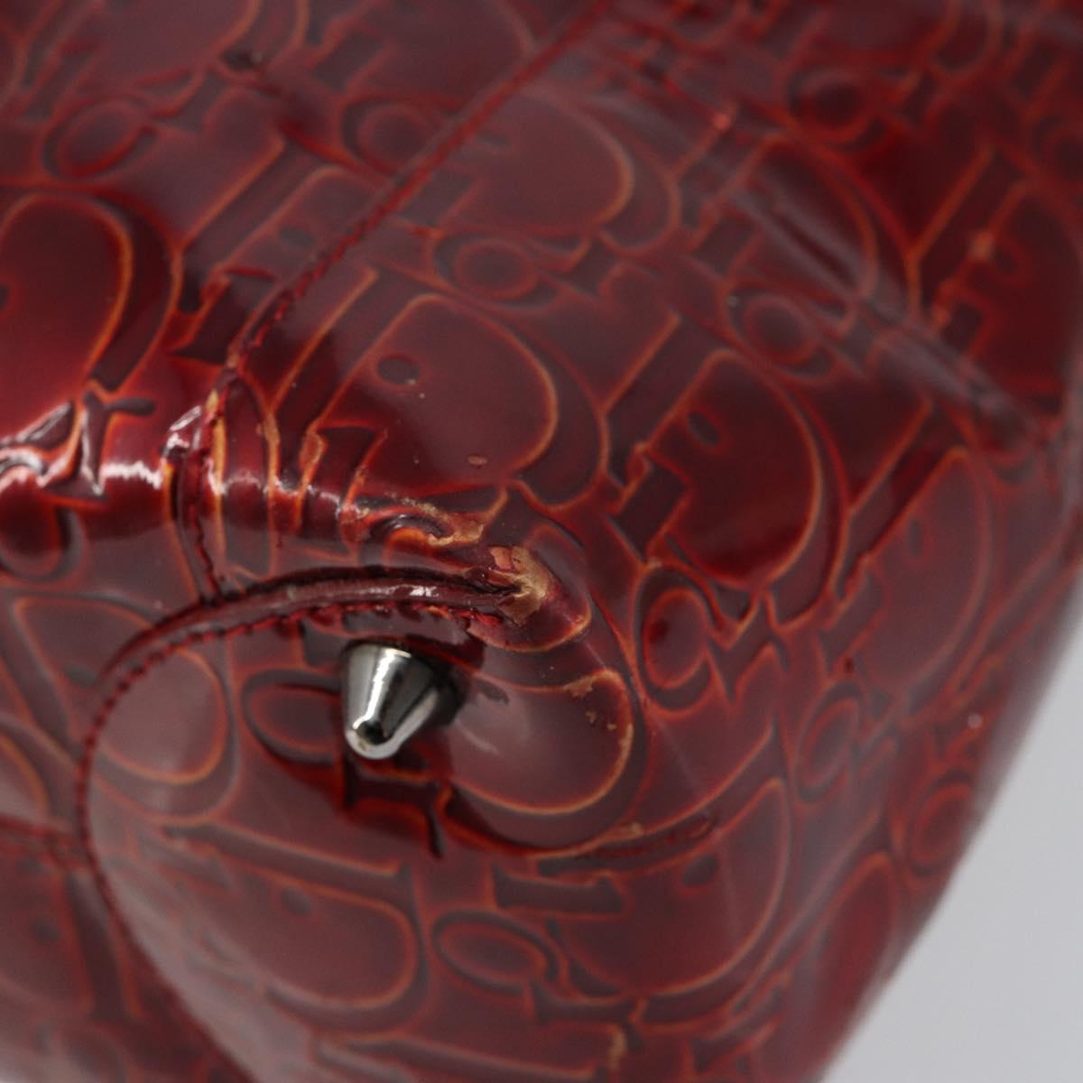 Christian Dior Trotter Canvas Maris Pearl Bag Patent leather Red Auth bs29834