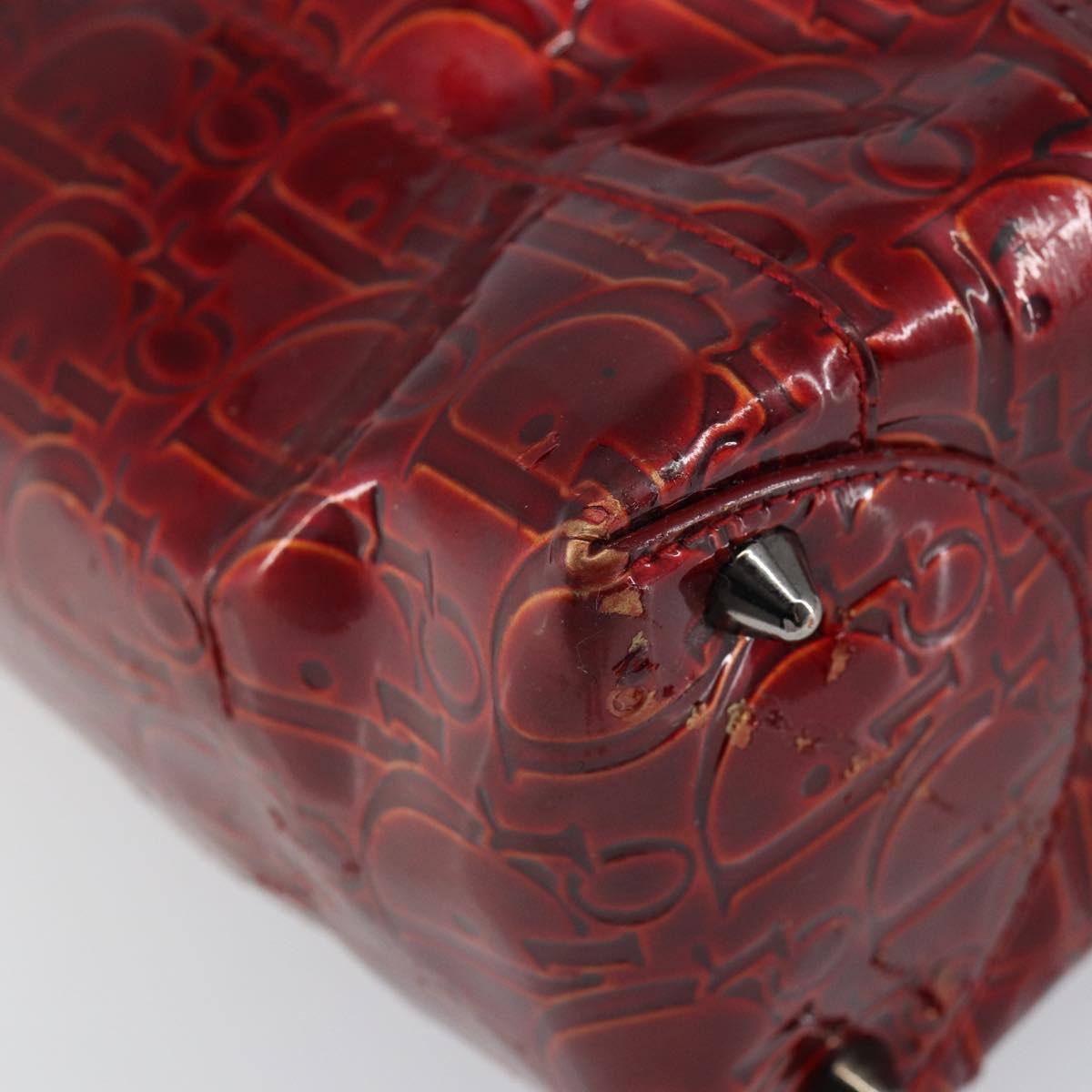 Christian Dior Trotter Canvas Maris Pearl Bag Patent leather Red Auth bs29834