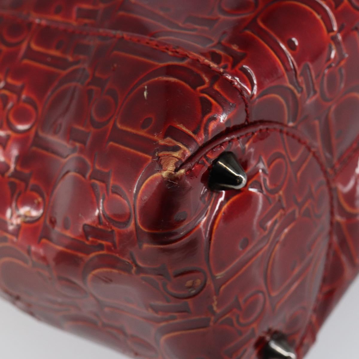 Christian Dior Trotter Canvas Maris Pearl Bag Patent leather Red Auth bs29834