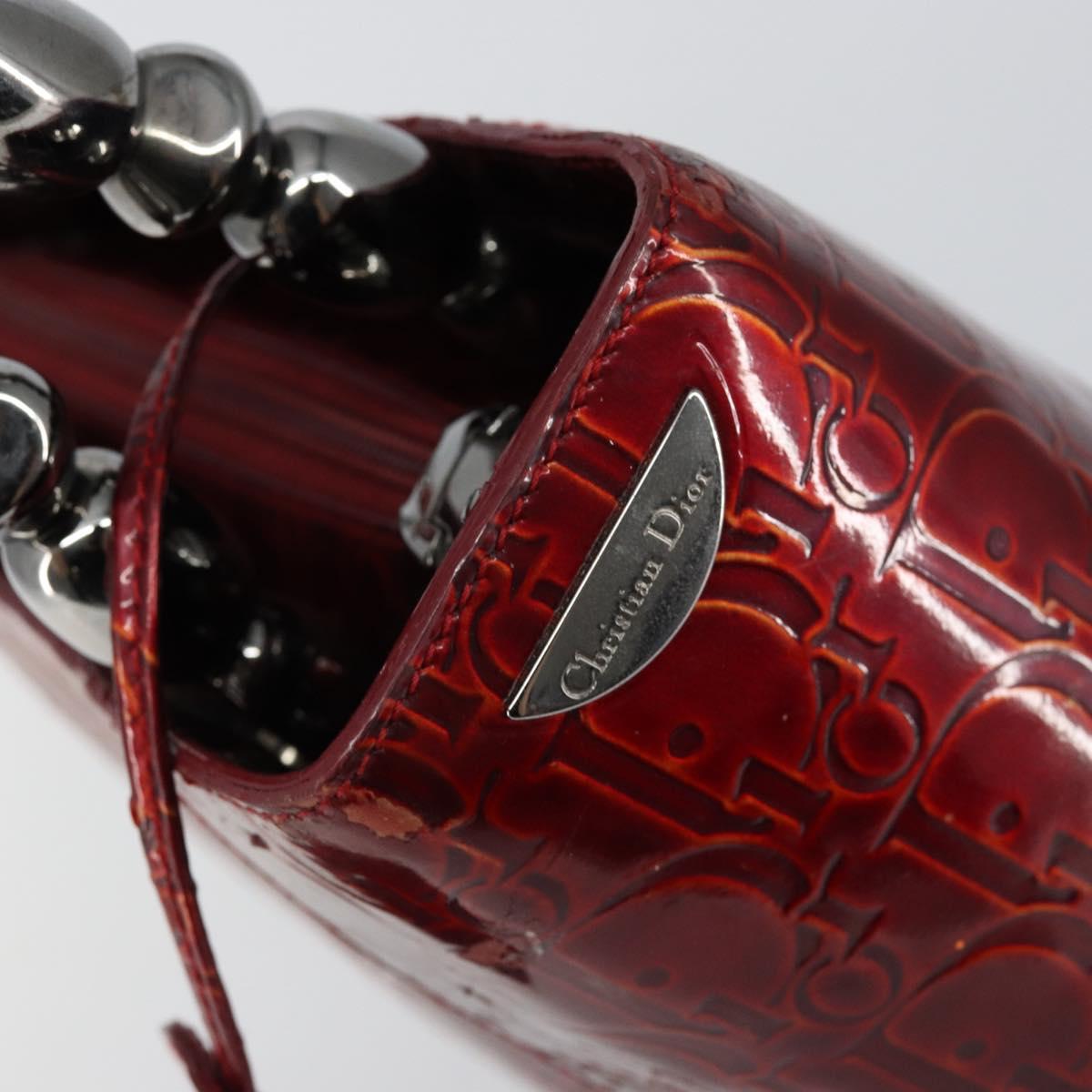 Christian Dior Trotter Canvas Maris Pearl Bag Patent leather Red Auth bs29834