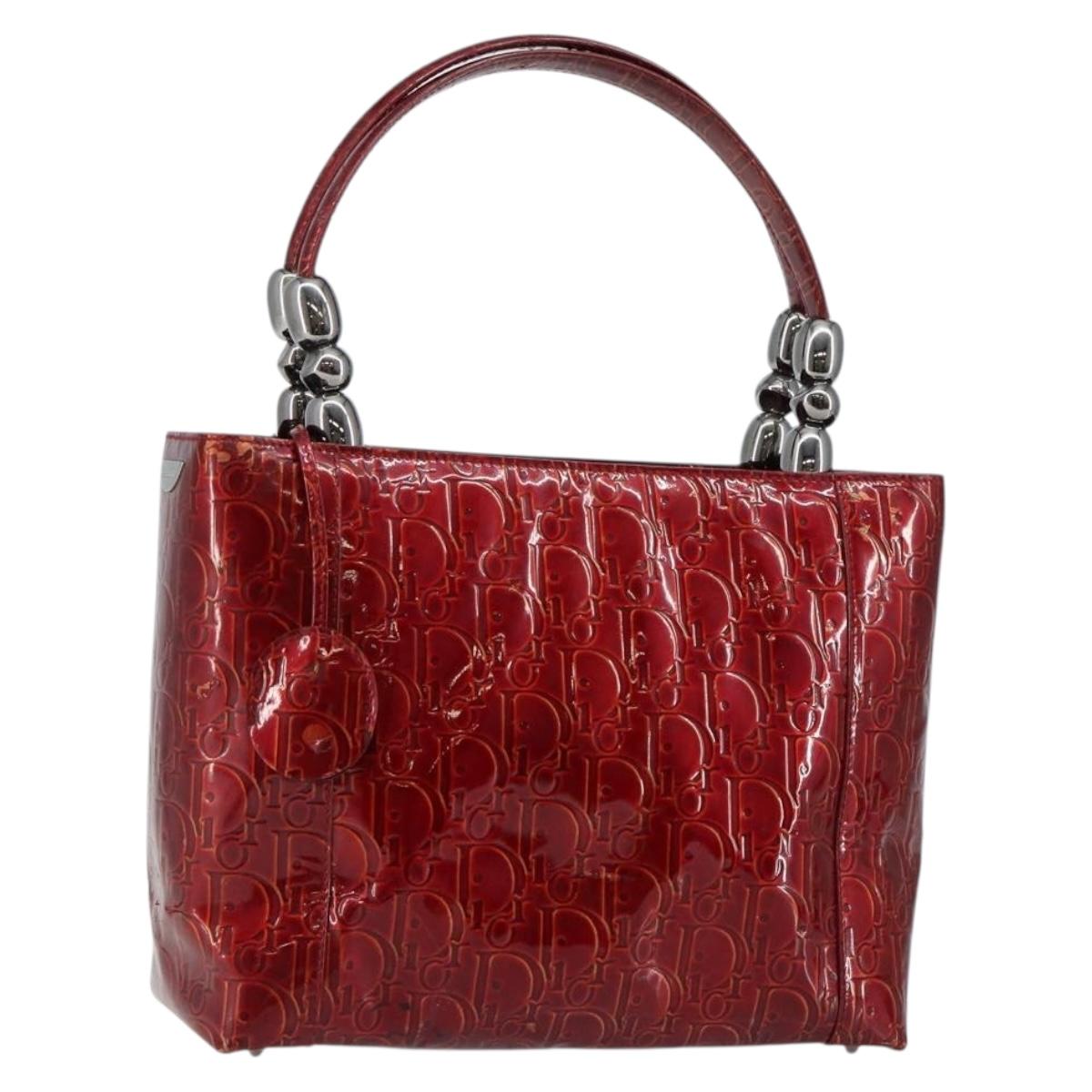 Christian Dior Trotter Canvas Maris Pearl Bag Patent leather Red Auth bs29834