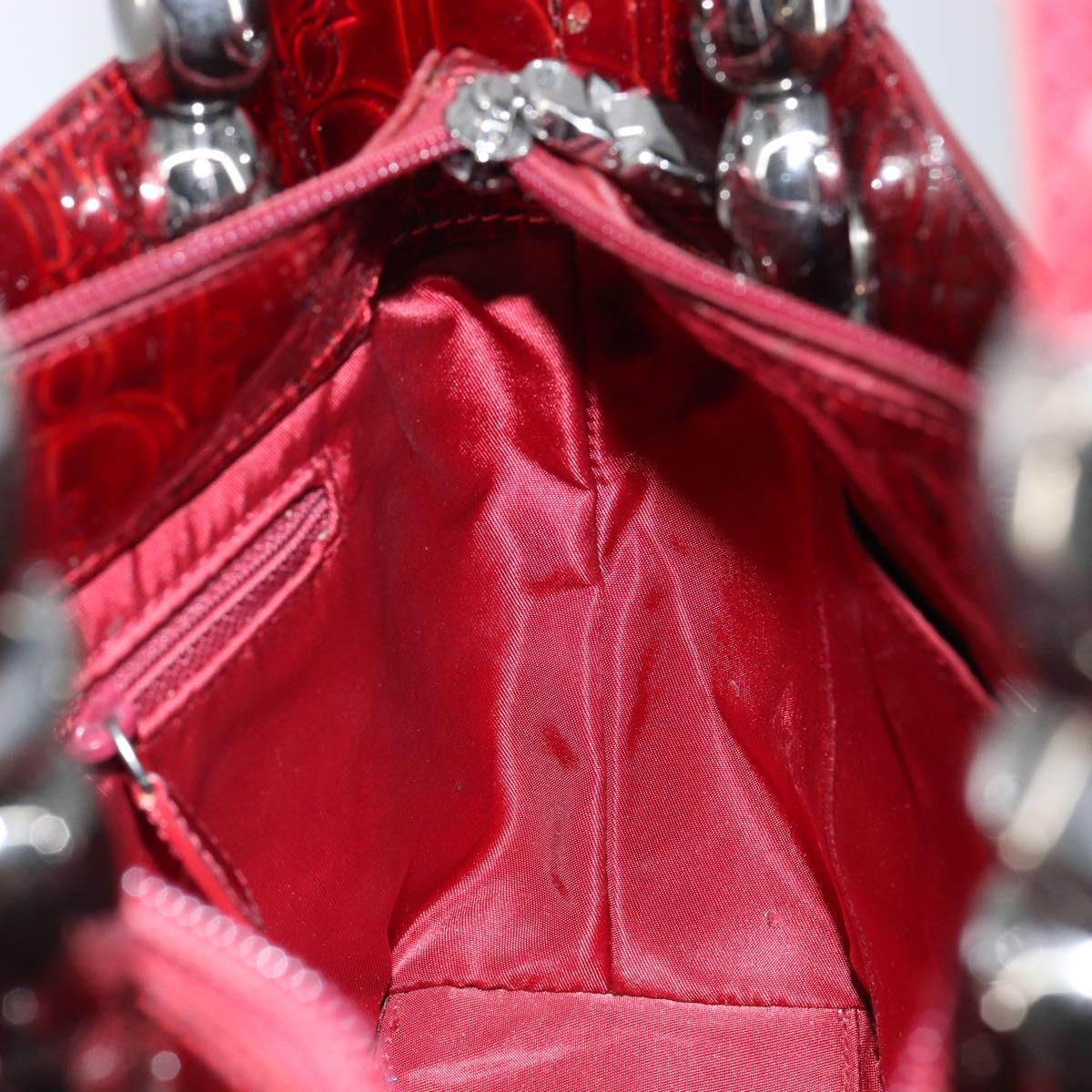 Christian Dior Trotter Canvas Maris Pearl Bag Patent leather Red Auth bs29834