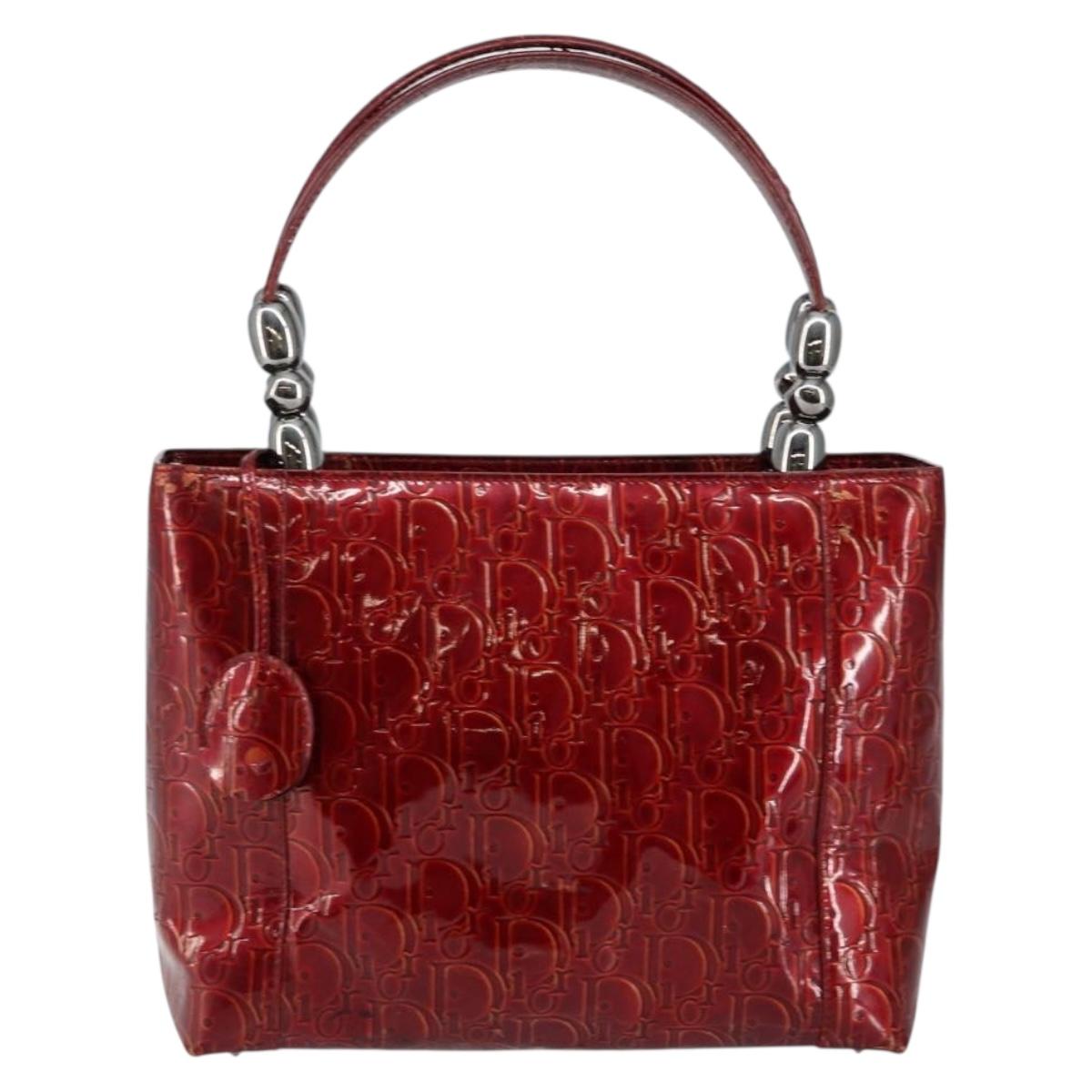 Christian Dior Trotter Canvas Maris Pearl Bag Patent leather Red Auth bs29834