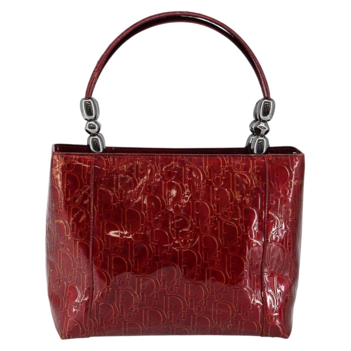 Christian Dior Trotter Canvas Maris Pearl Bag Patent leather Red Auth bs29834