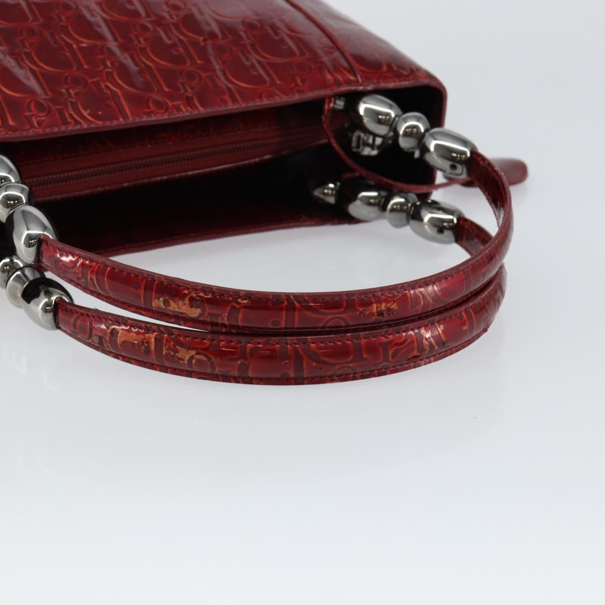 Christian Dior Trotter Canvas Maris Pearl Bag Patent leather Red Auth bs29834