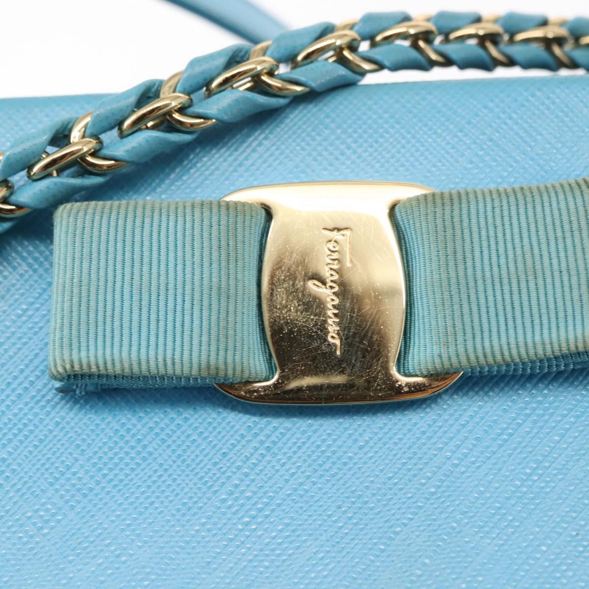Salvatore Ferragamo Vala Chain Bag Leather 2way Light Blue Gold Auth bs29835