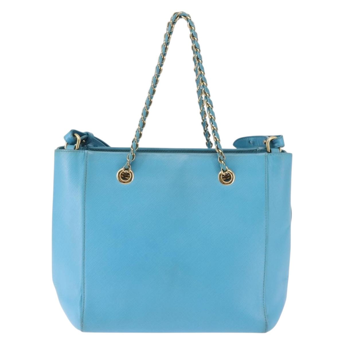Salvatore Ferragamo Vala Chain Bag Leather 2way Light Blue Gold Auth bs29835