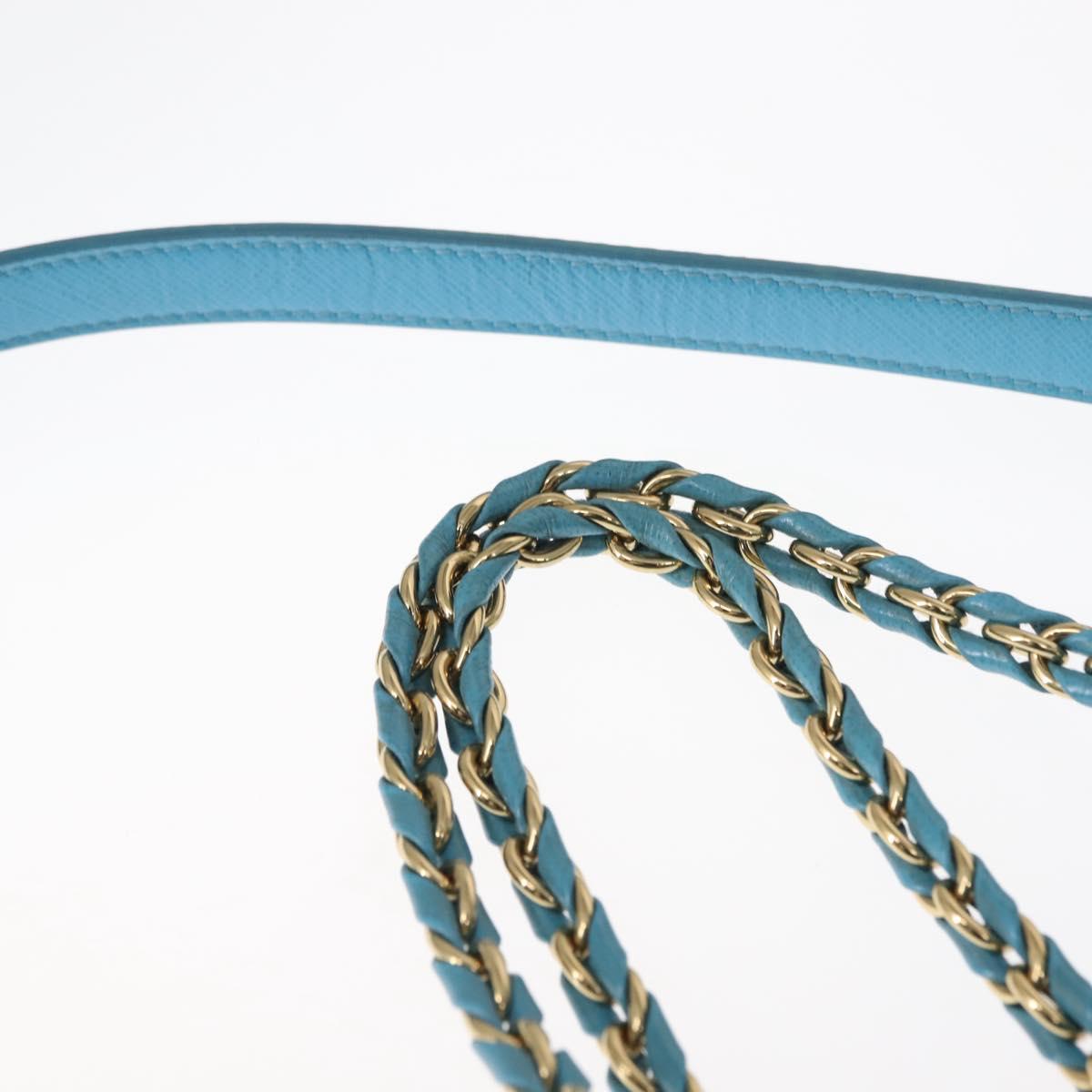 Salvatore Ferragamo Vala Chain Bag Leather 2way Light Blue Gold Auth bs29835