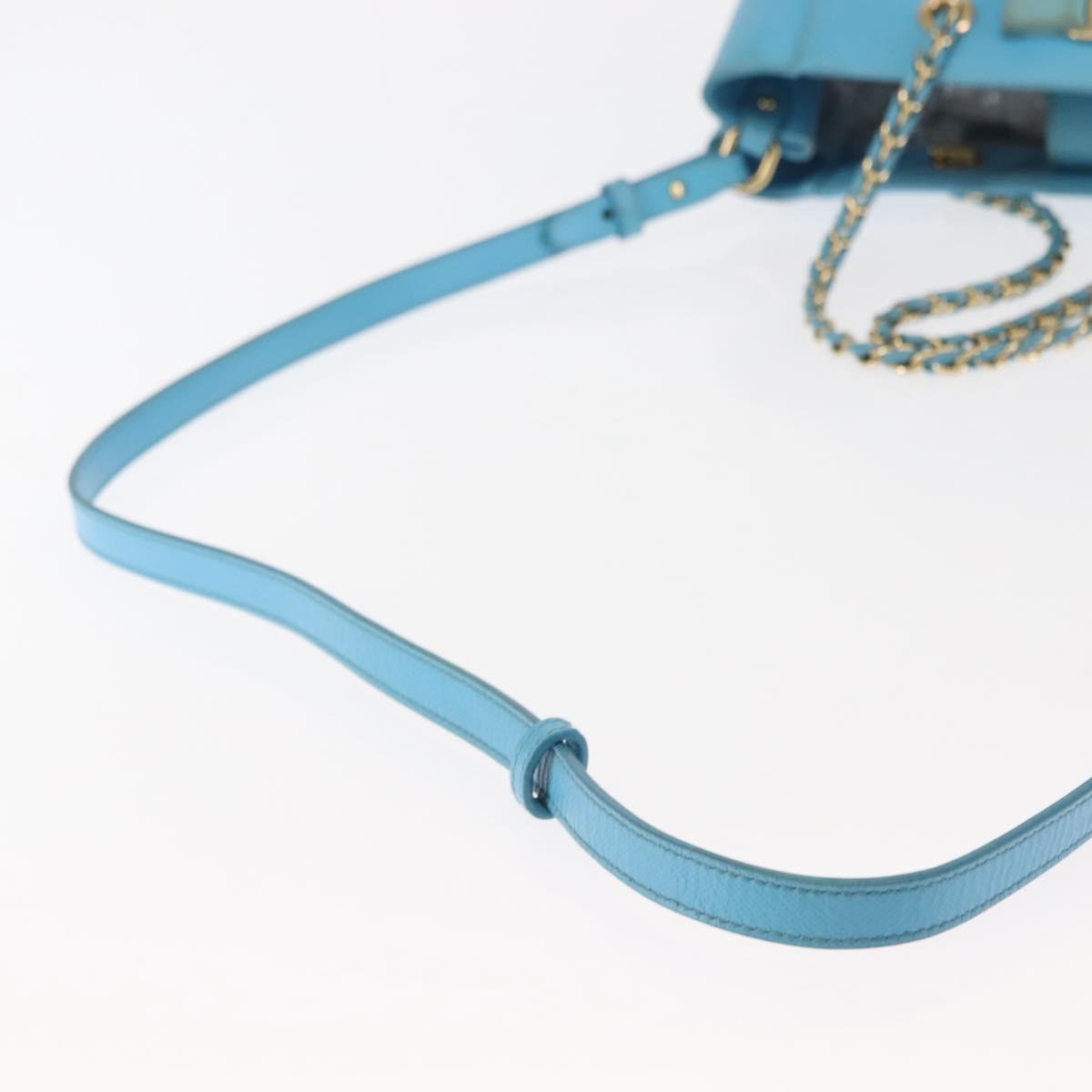 Salvatore Ferragamo Vala Chain Bag Leather 2way Light Blue Gold Auth bs29835