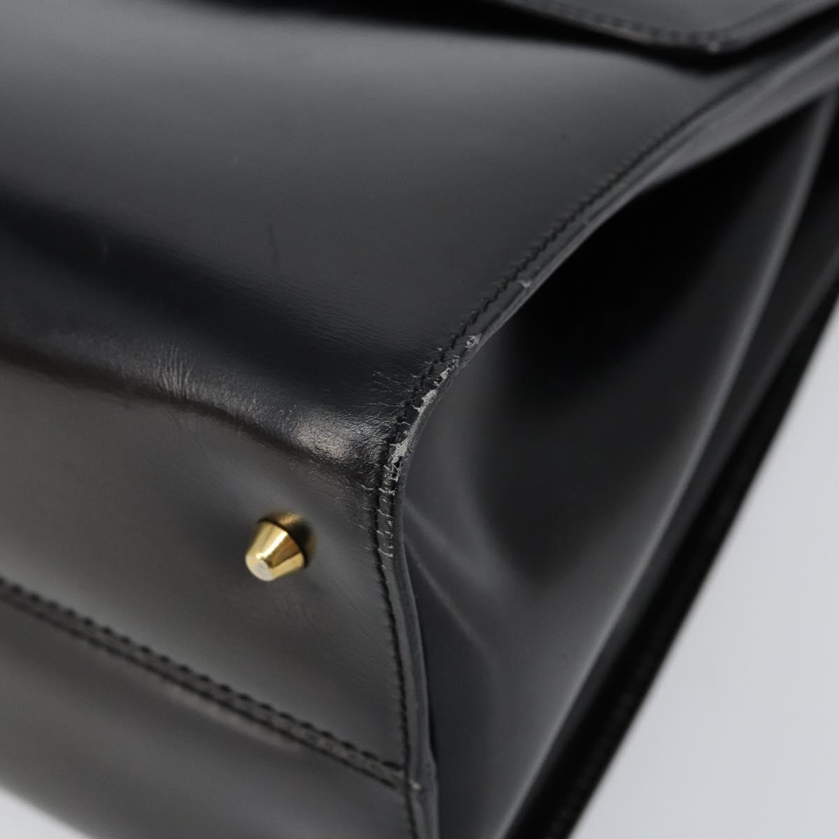 LOEWE Anagram Hand Bag Leather Black Gold Auth bs29836