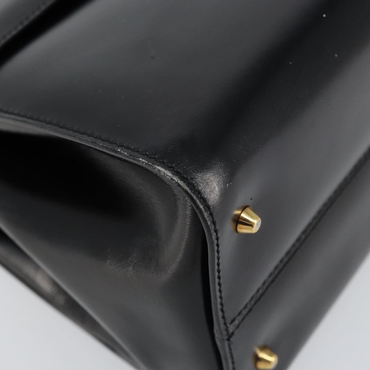 LOEWE Anagram Hand Bag Leather Black Gold Auth bs29836