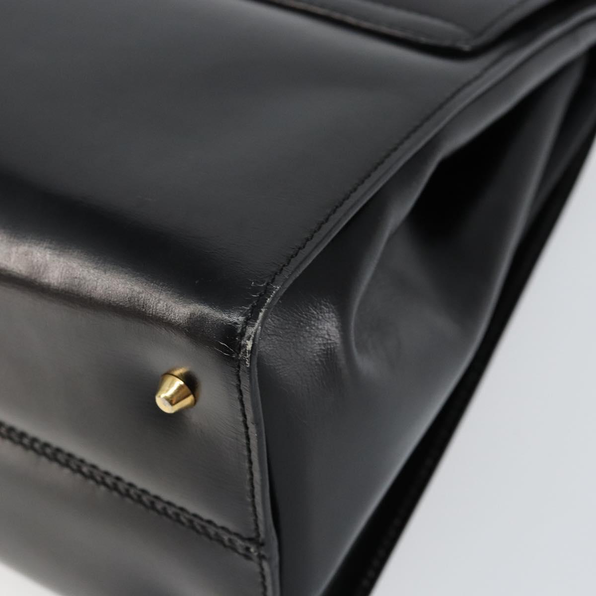 LOEWE Anagram Hand Bag Leather Black Gold Auth bs29836