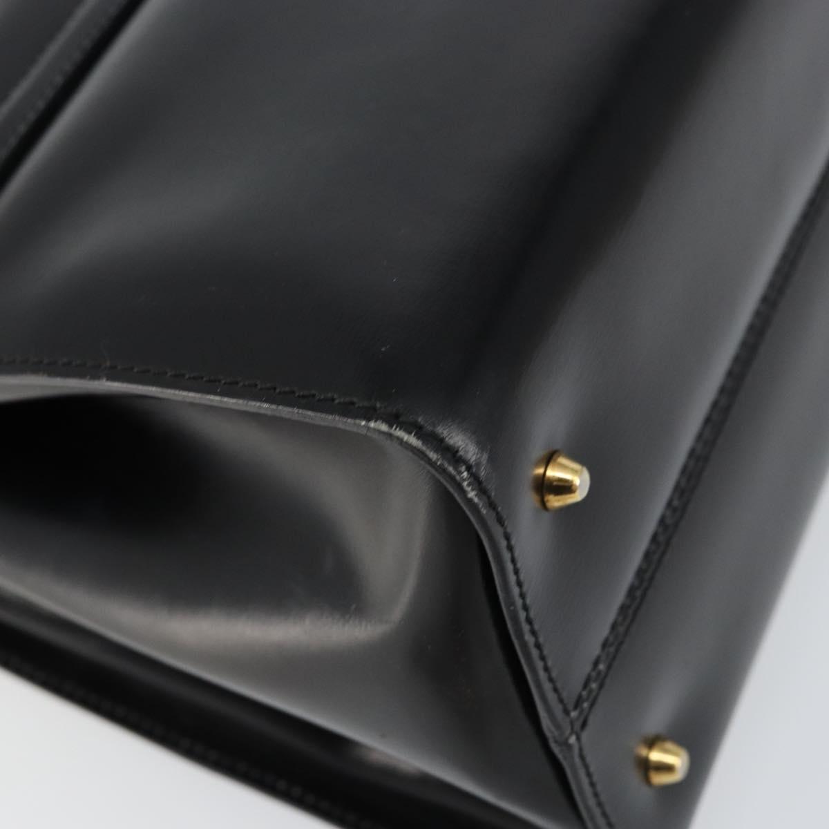 LOEWE Anagram Hand Bag Leather Black Gold Auth bs29836