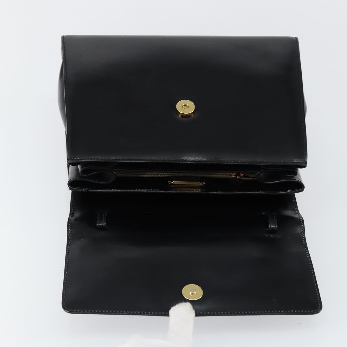 LOEWE Anagram Hand Bag Leather Black Gold Auth bs29836