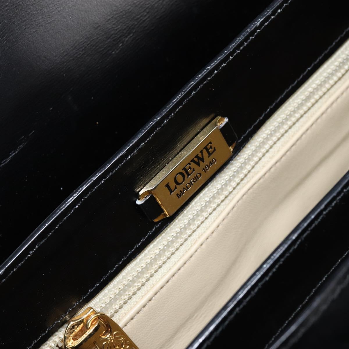 LOEWE Anagram Hand Bag Leather Black Gold Auth bs29836