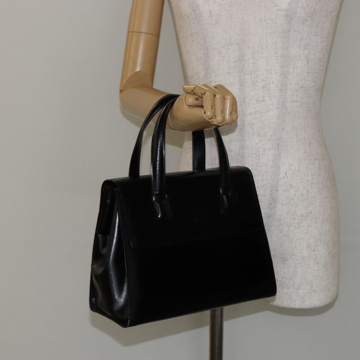 LOEWE Anagram Hand Bag Leather Black Gold Auth bs29836