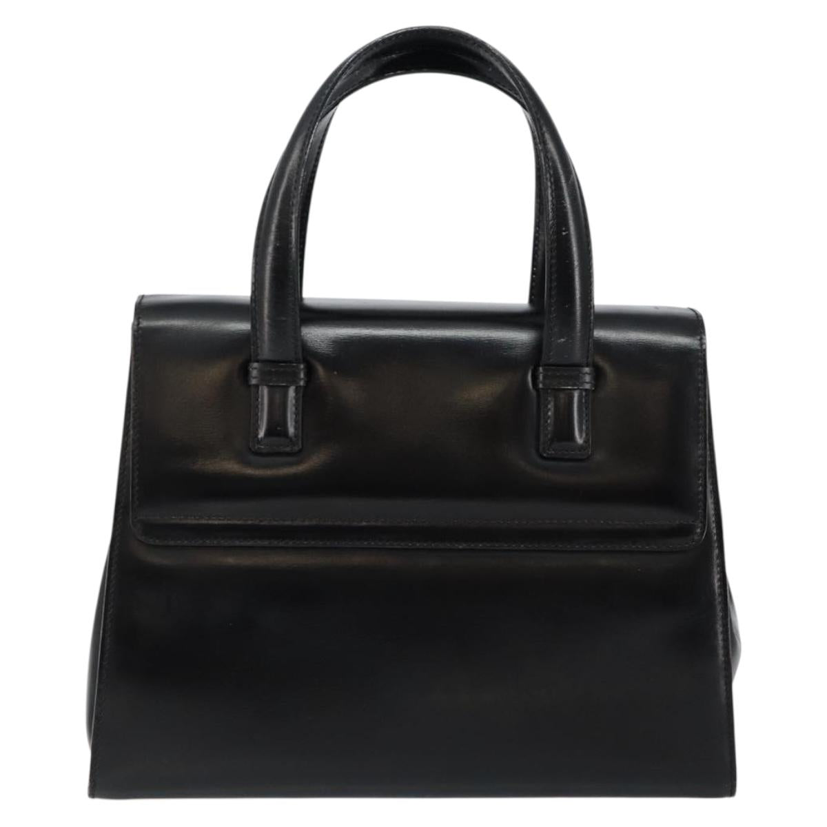 LOEWE Anagram Hand Bag Leather Black Gold Auth bs29836