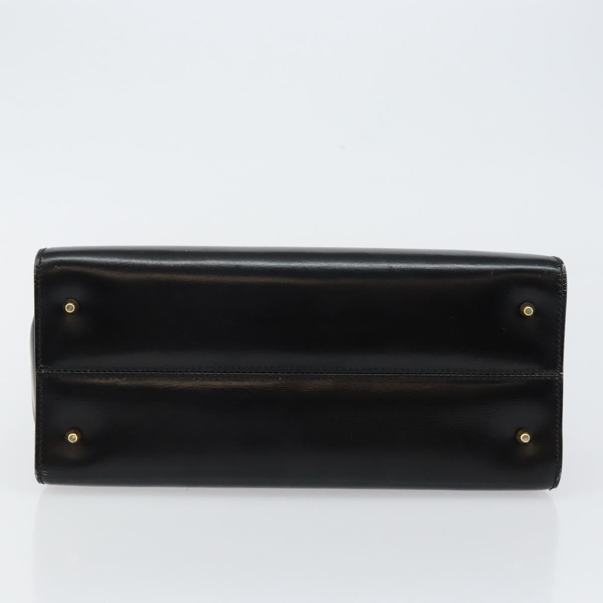 LOEWE Anagram Hand Bag Leather Black Gold Auth bs29836
