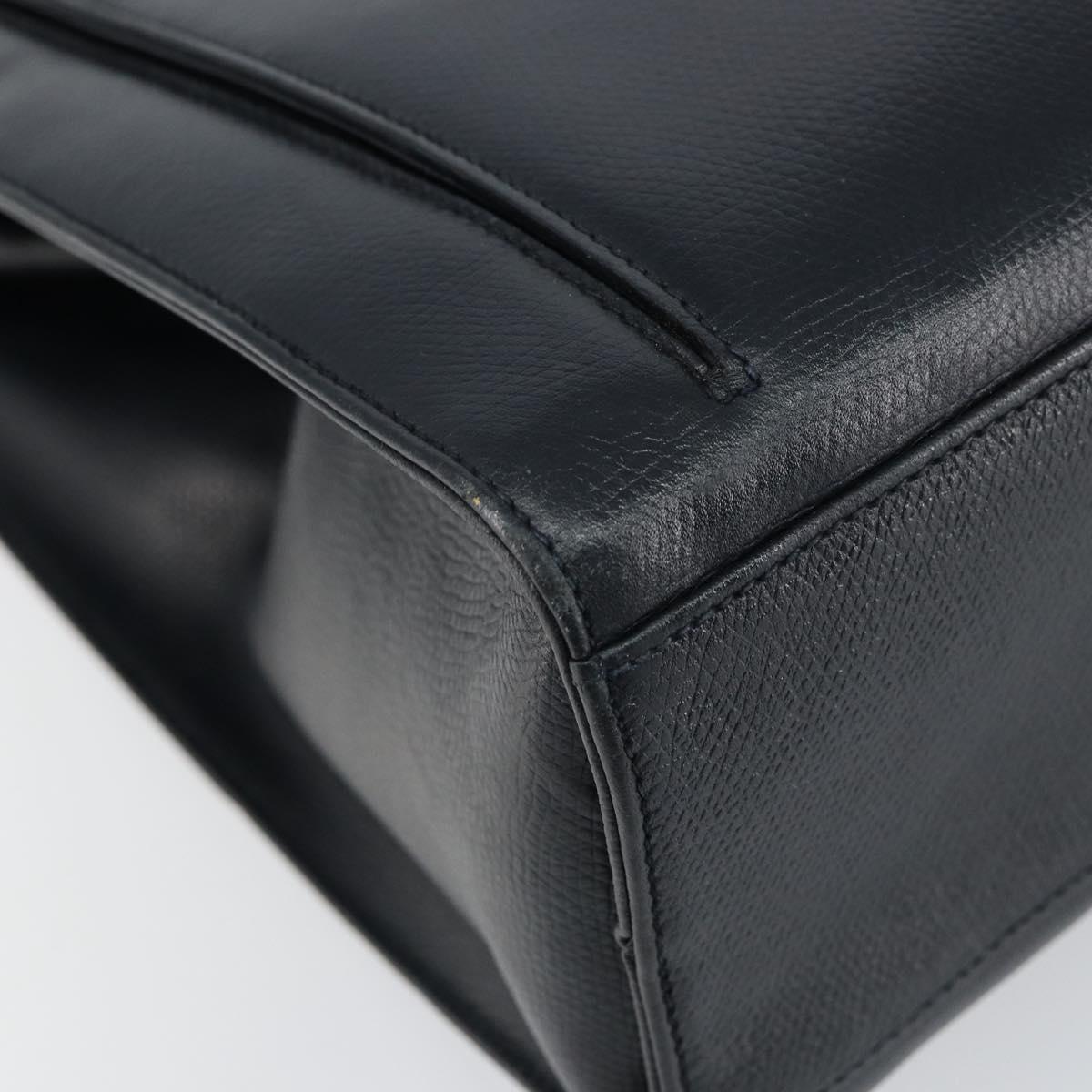 Salvatore Ferragamo Gancini Hand Bag Leather Black Gold Auth bs29837