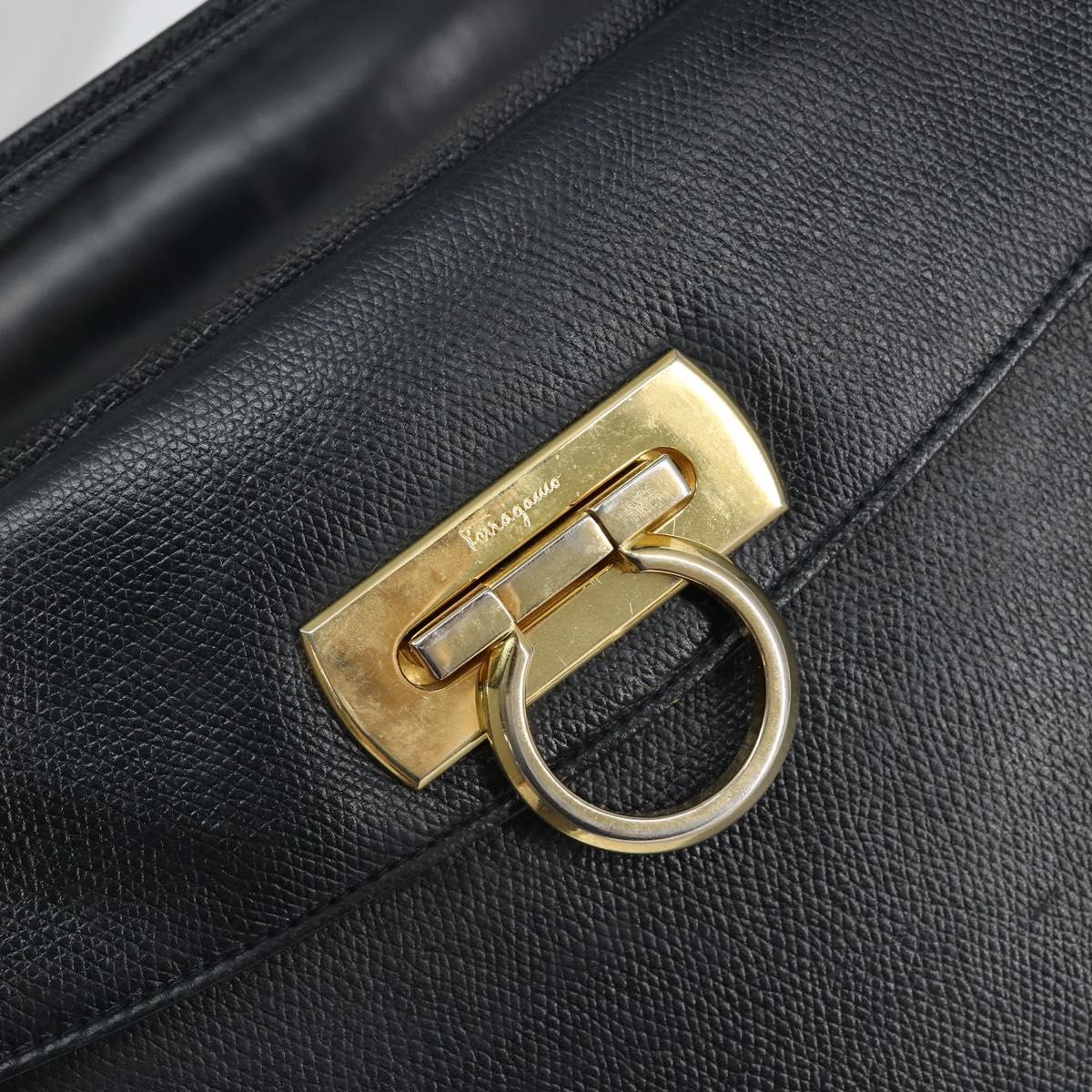 Salvatore Ferragamo Gancini Hand Bag Leather Black Gold Auth bs29837