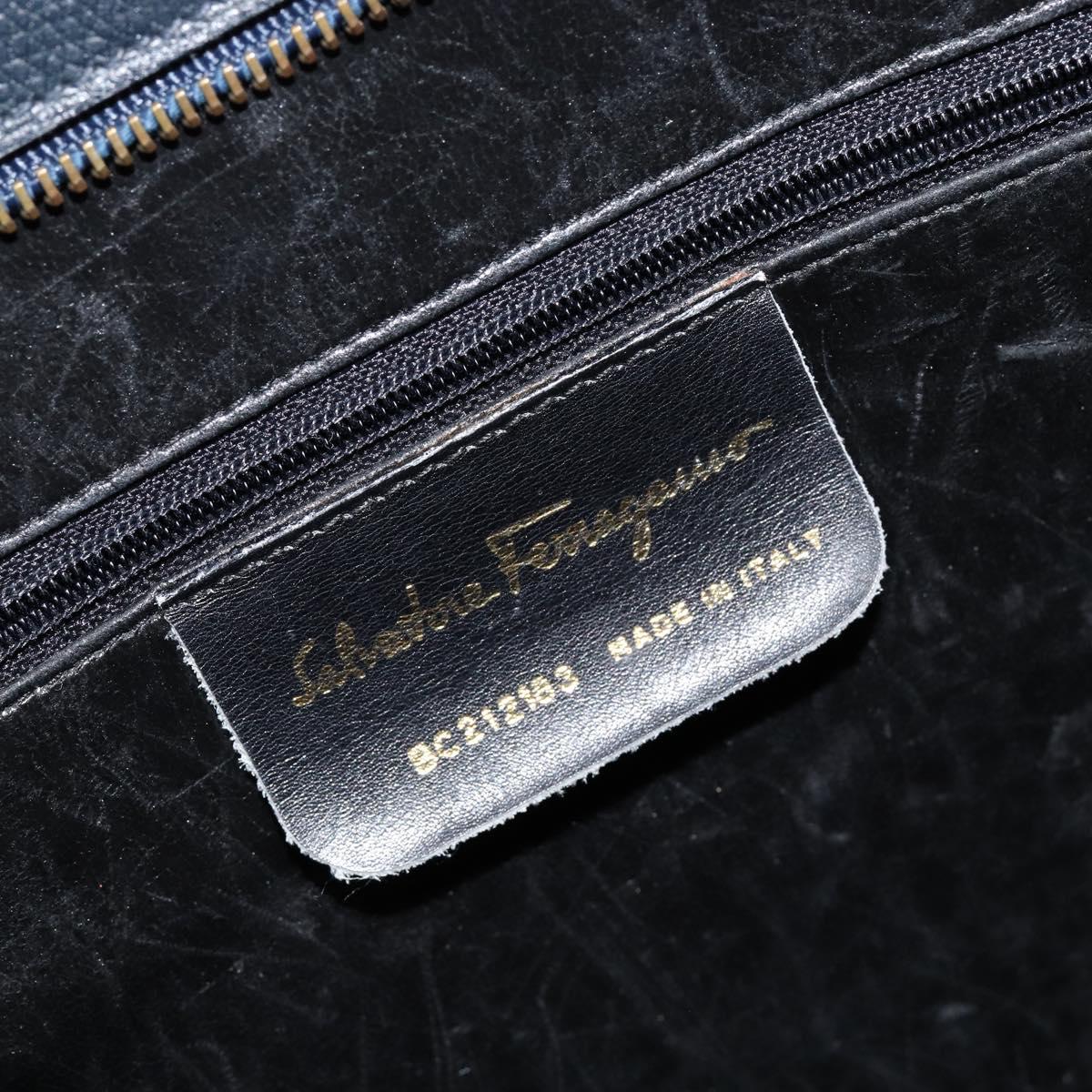 Salvatore Ferragamo Gancini Hand Bag Leather Black Gold Auth bs29837