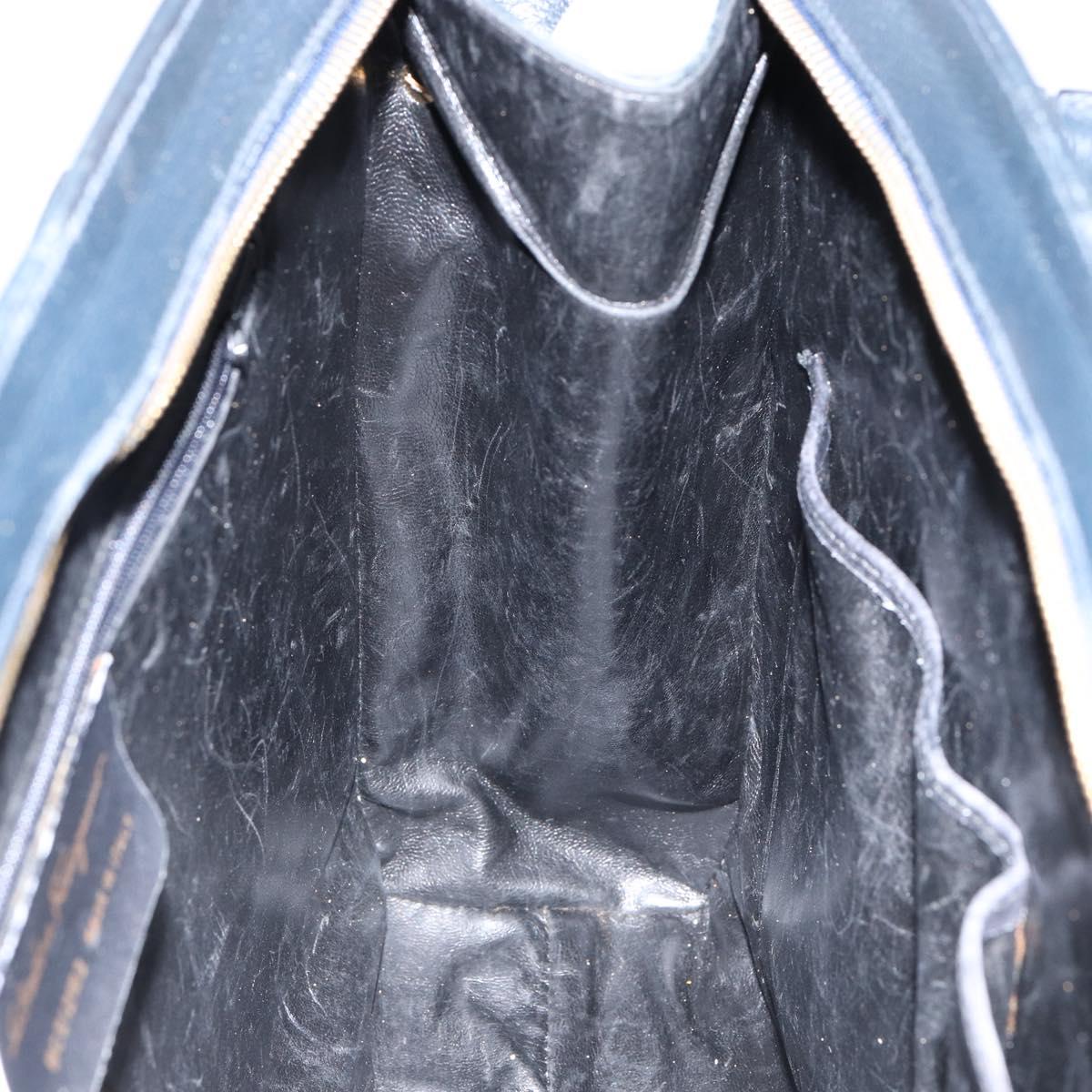 Salvatore Ferragamo Gancini Hand Bag Leather Black Gold Auth bs29837