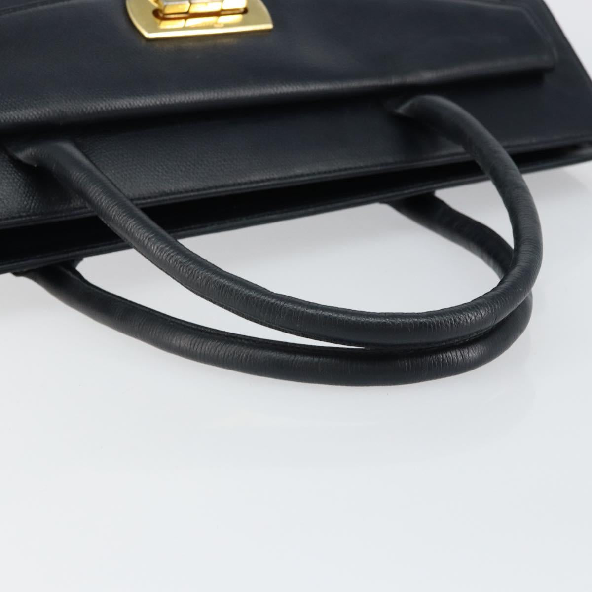 Salvatore Ferragamo Gancini Hand Bag Leather Black Gold Auth bs29837