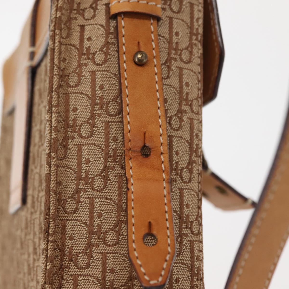 Christian Dior Trotter Canvas Shoulder Bag Beige Gold Auth bs29838