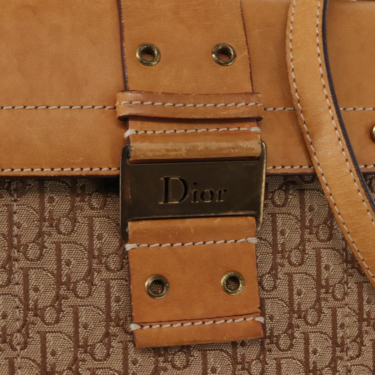 Christian Dior Trotter Canvas Shoulder Bag Beige Gold Auth bs29838