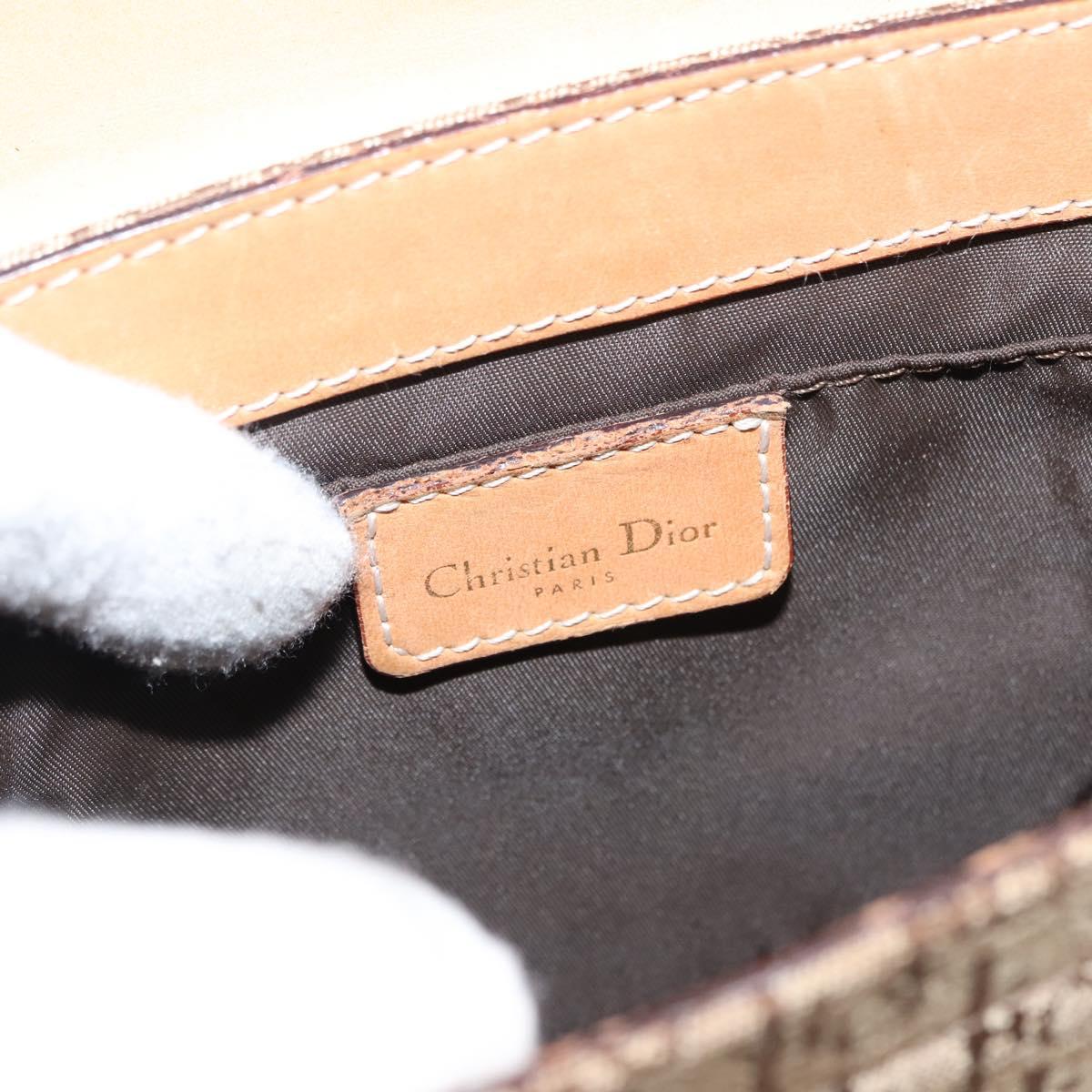 Christian Dior Trotter Canvas Shoulder Bag Beige Gold Auth bs29838