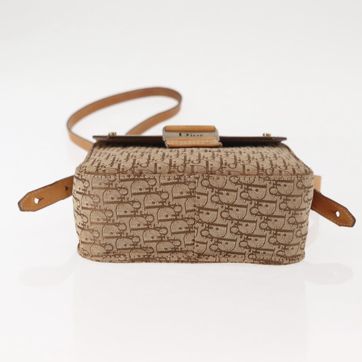 Christian Dior Trotter Canvas Shoulder Bag Beige Gold Auth bs29838