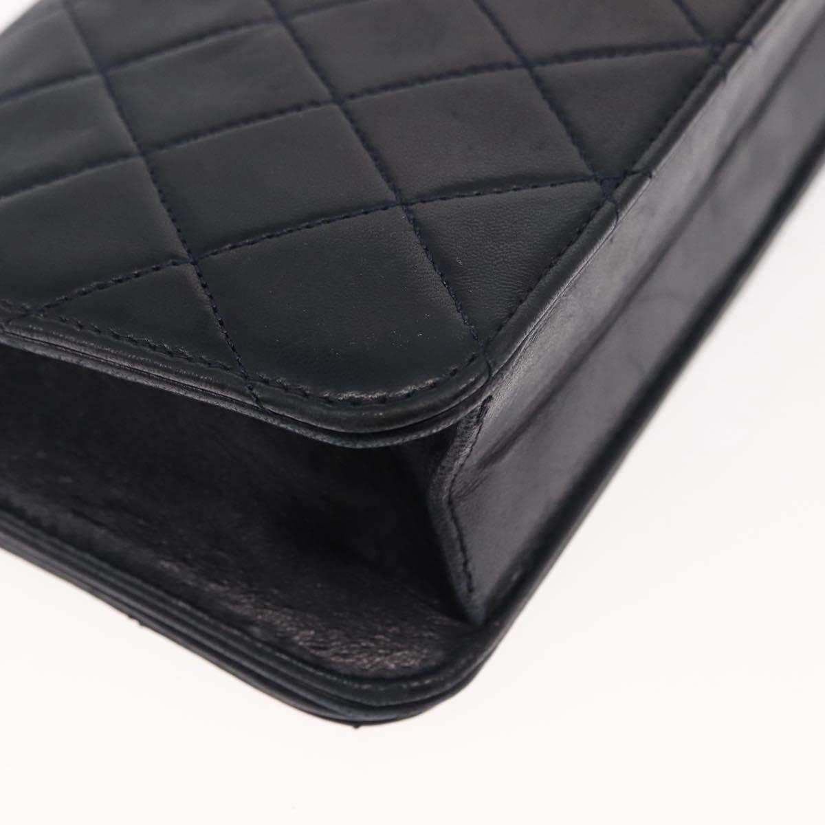 CHANEL Matelasse Chain Shoulder Bag Lamb Skin Navy Gold CC Auth bs29839