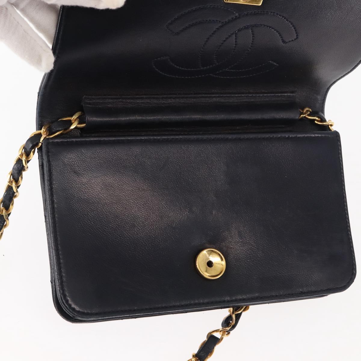 CHANEL Matelasse Chain Shoulder Bag Lamb Skin Navy Gold CC Auth bs29839