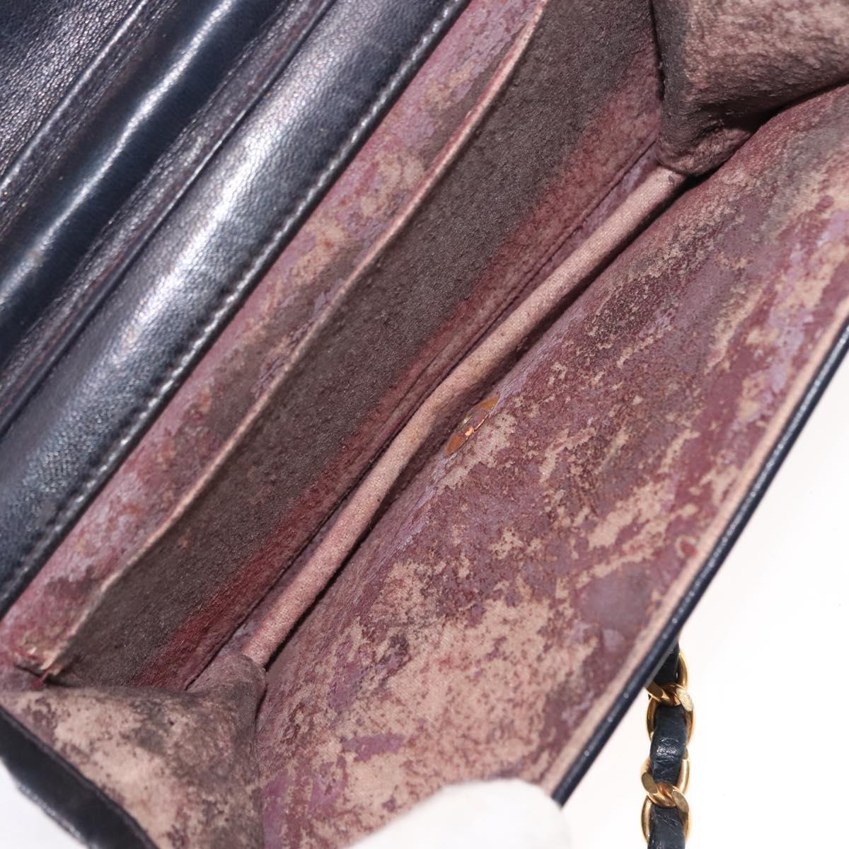 CHANEL Matelasse Chain Shoulder Bag Lamb Skin Navy Gold CC Auth bs29839