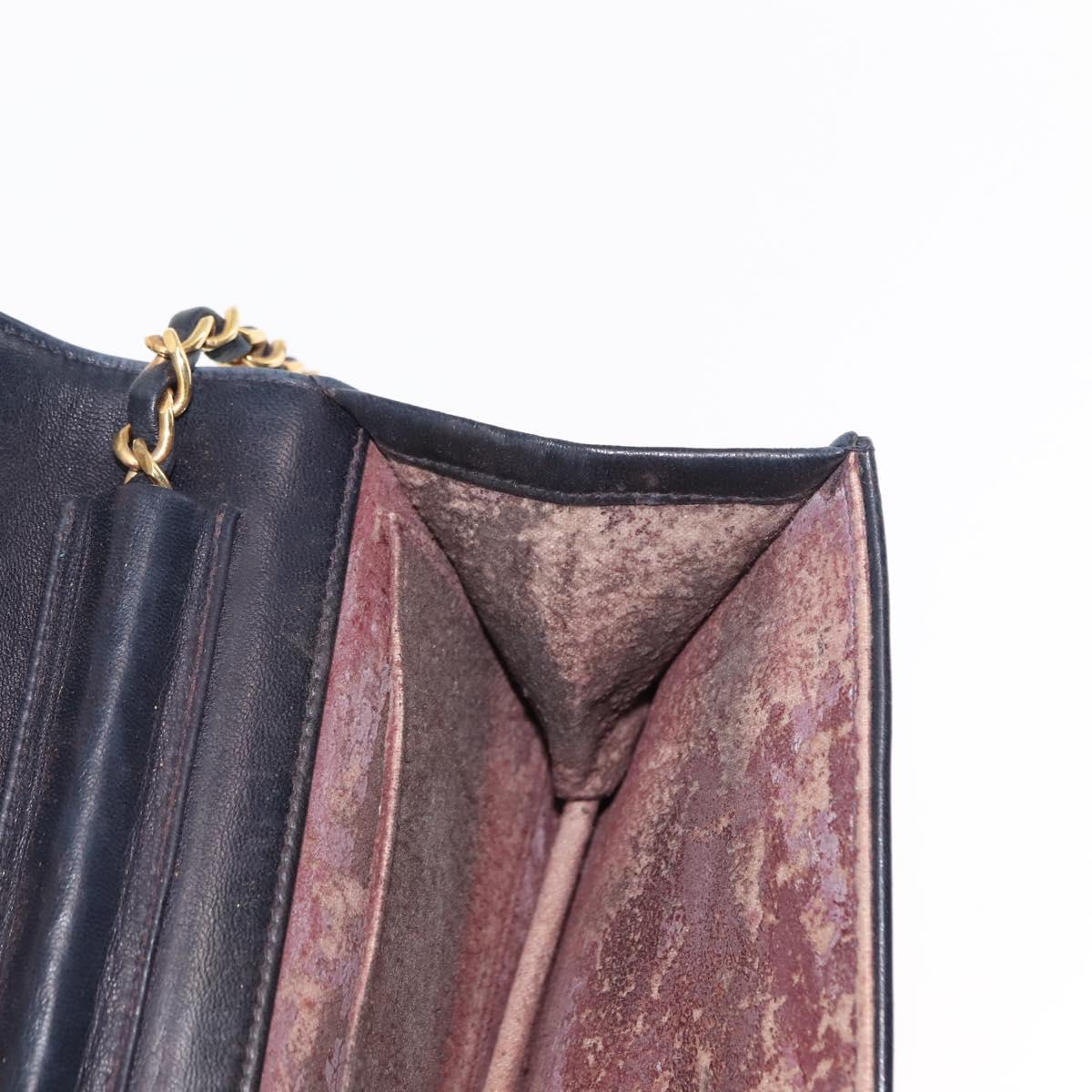 CHANEL Matelasse Chain Shoulder Bag Lamb Skin Navy Gold CC Auth bs29839