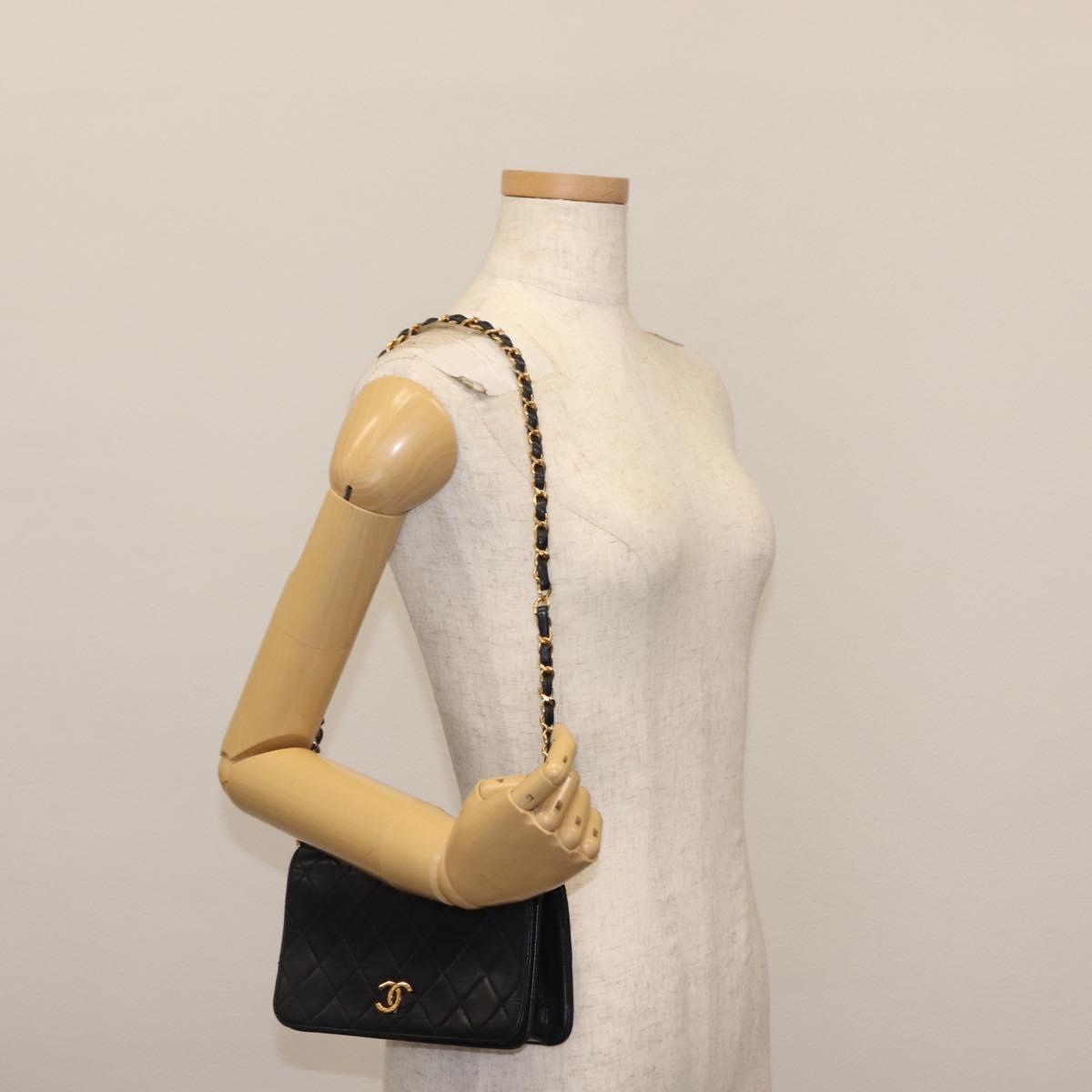 CHANEL Matelasse Chain Shoulder Bag Lamb Skin Navy Gold CC Auth bs29839