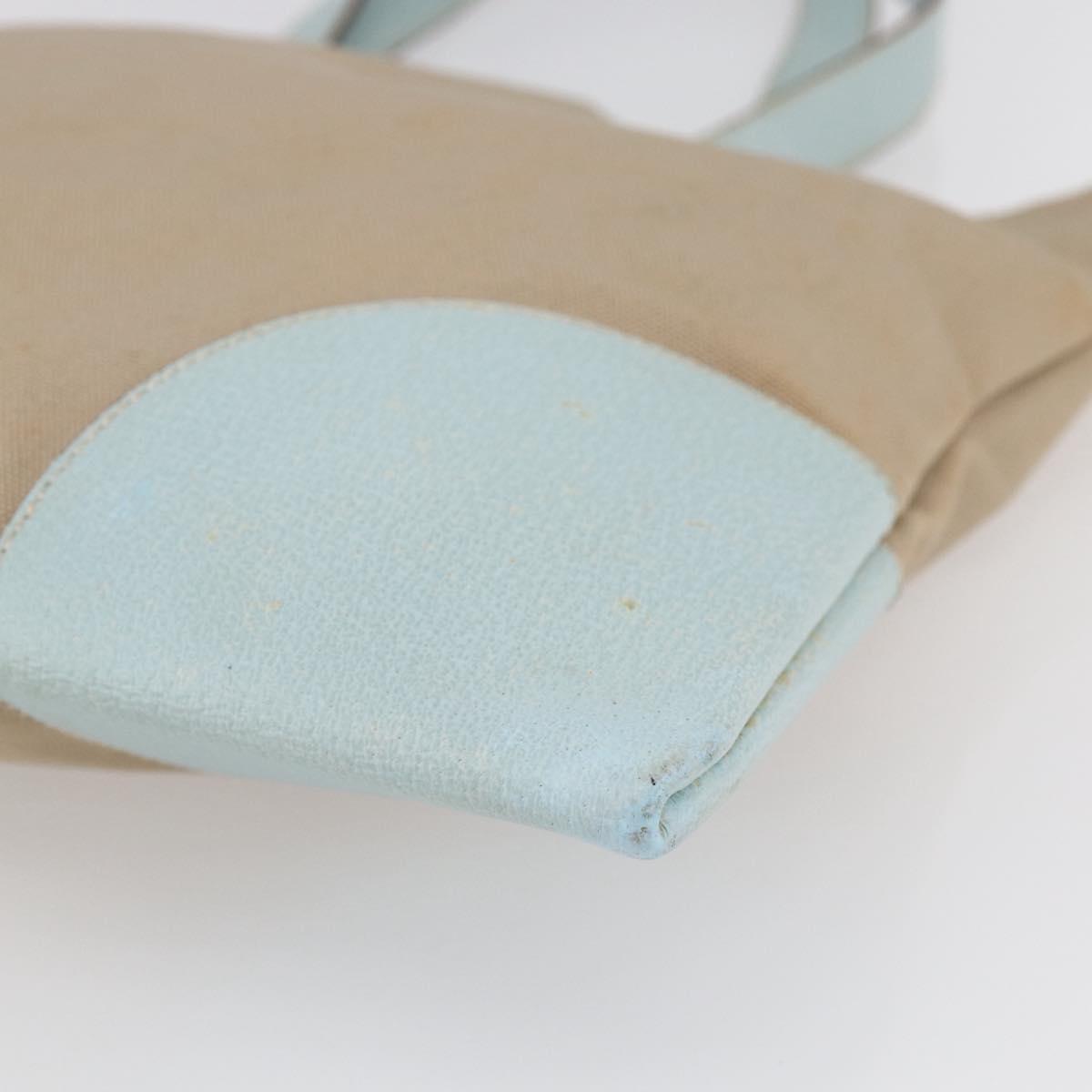 PRADA Tote Bag Canvas Leather Beige Light Blue Auth bs29840